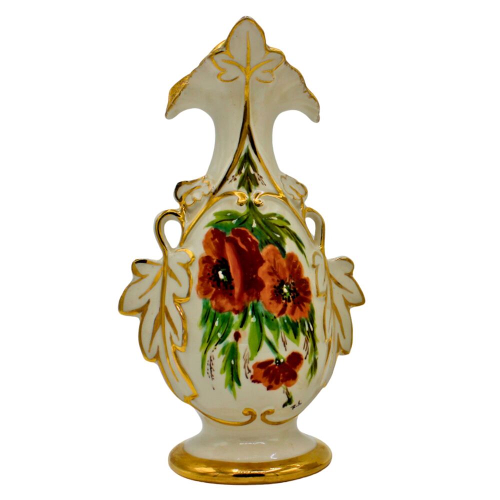 Vintage Eton Porcelain Vase Hand-Painted China Floral Victorian Style, Signed
